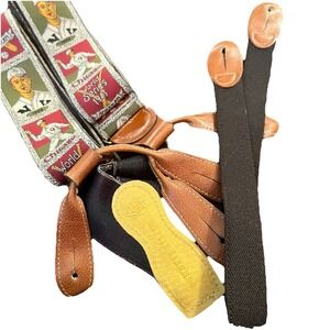 VTG Martin Dingman American Baseball Suspenders Braces Woven‎ Silk Leather Ends